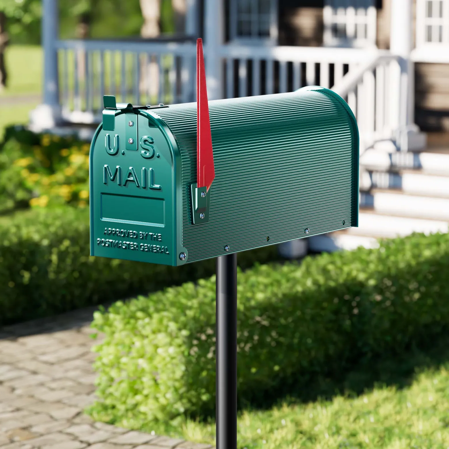 Wiltec US Mailbox grün 150 x 513 x 223 mm, amerikanischer Briefkasten mit Fahne, Wandbriefkasten oder Standbriefkasten Stahl amerikanisches Design