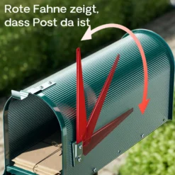 Wiltec US Mailbox grün 150 x 513 x 223 mm, amerikanischer Briefkasten mit Fahne, Wandbriefkasten oder Standbriefkasten Stahl amerikanisches Design