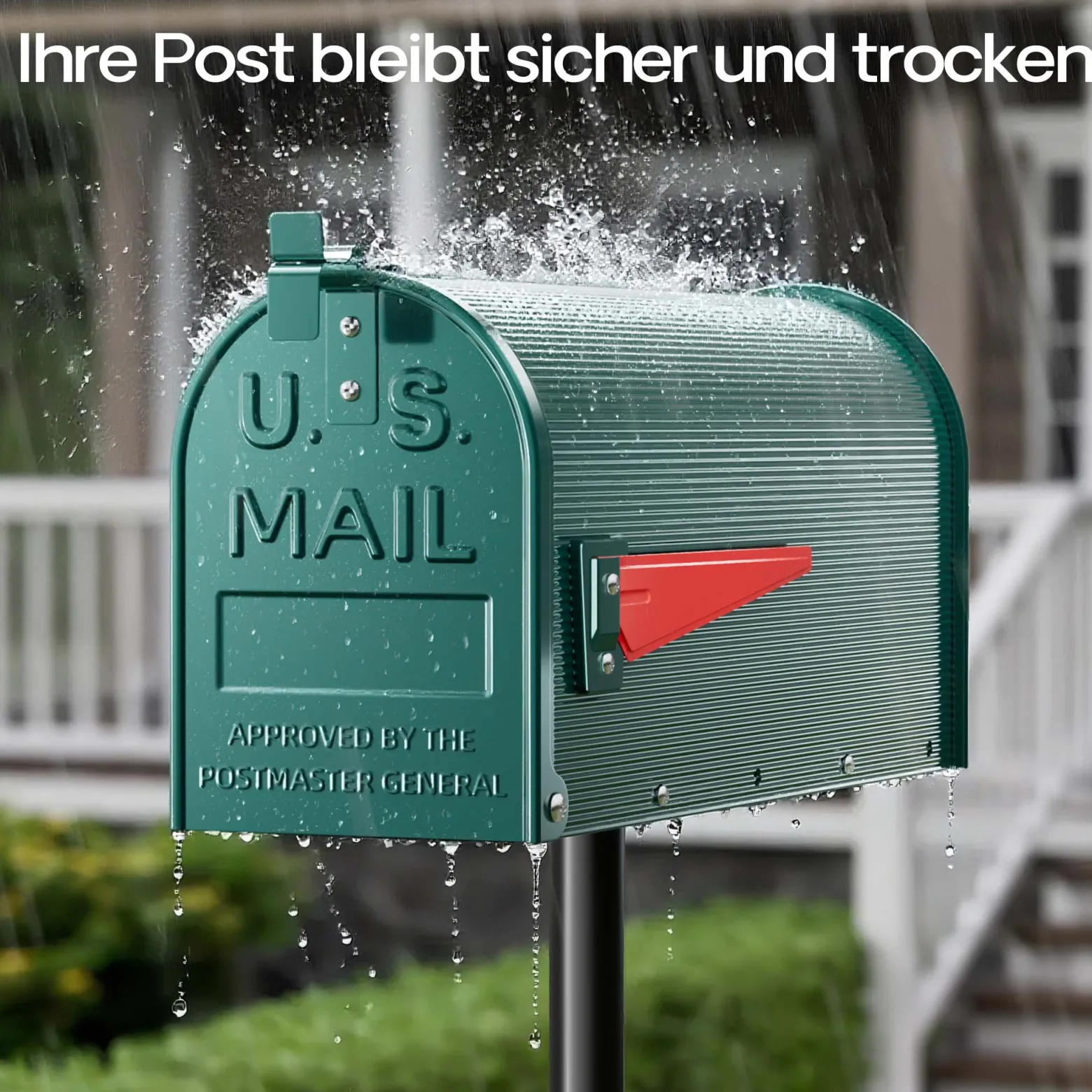 Wiltec US Mailbox grün 150 x 513 x 223 mm, amerikanischer Briefkasten mit Fahne, Wandbriefkasten oder Standbriefkasten Stahl amerikanisches Design
