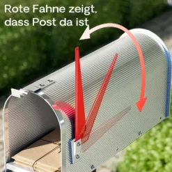 Wiltec US Mailbox silbergrau 150 x 513 x 223 mm, amerikanischer Briefkasten mit Fahne, Wandbriefkasten oder Standbriefkasten Stahl amerikanisches Design