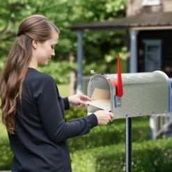 Wiltec US Mailbox silbergrau 150 x 513 x 223 mm, amerikanischer Briefkasten mit Fahne, Wandbriefkasten oder Standbriefkasten Stahl amerikanisches Design