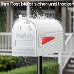 Wiltec US Mailbox weiß 150 x 513 x 223 mm, amerikanischer Briefkasten mit Fahne, Wandbriefkasten oder Standbriefkasten Stahl amerikanisches Design