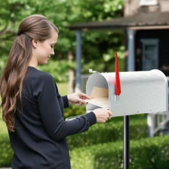 Wiltec US Mailbox weiß 150 x 513 x 223 mm, amerikanischer Briefkasten mit Fahne, Wandbriefkasten oder Standbriefkasten Stahl amerikanisches Design