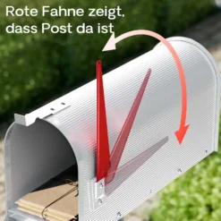 Wiltec US Mailbox weiß 150 x 513 x 223 mm, amerikanischer Briefkasten mit Fahne, Wandbriefkasten oder Standbriefkasten Stahl amerikanisches Design