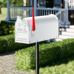 Wiltec US Mailbox weiß 150 x 513 x 223 mm, amerikanischer Briefkasten mit Fahne, Wandbriefkasten oder Standbriefkasten Stahl amerikanisches Design