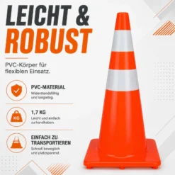 Wiltec Verkehrskegel aus PVC 70 cm, orangener Leitkegel zum Absichern, Pylon mit Reflexbändern
