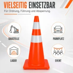 Wiltec Verkehrskegel aus PVC 70 cm, orangener Leitkegel zum Absichern, Pylon mit Reflexbändern