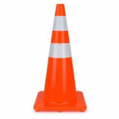 Wiltec Verkehrskegel aus PVC 70 cm, orangener Leitkegel zum Absichern, Pylon mit Reflexbändern