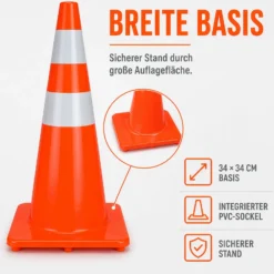 Wiltec Verkehrskegel aus PVC 70 cm, orangener Leitkegel zum Absichern, Pylon mit Reflexbändern