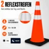 Wiltec Verkehrskegel 90 cm aus PVC mit Gummisockel, orangener Leitkegel zum Absichern, Pylon mit Reflexbändern