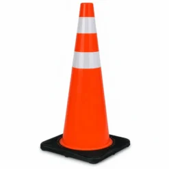 Wiltec Verkehrskegel 90 cm aus PVC mit Gummisockel, orangener Leitkegel zum Absichern, Pylon mit Reflexbändern