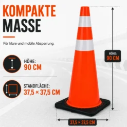Wiltec Verkehrskegel 90 cm aus PVC mit Gummisockel, orangener Leitkegel zum Absichern, Pylon mit Reflexbändern