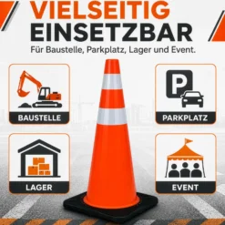Wiltec Verkehrskegel 90 cm aus PVC mit Gummisockel, orangener Leitkegel zum Absichern, Pylon mit Reflexbändern