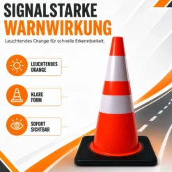 Wiltec Verkehrskegel 70 cm aus PVC mit Gummisockel, orangener Leitkegel zum Absichern, Pylon mit Reflexbändern