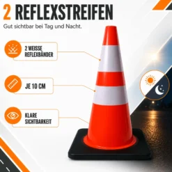 Wiltec Verkehrskegel 70 cm aus PVC mit Gummisockel, orangener Leitkegel zum Absichern, Pylon mit Reflexbändern