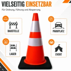 Wiltec Verkehrskegel 70 cm aus PVC mit Gummisockel, orangener Leitkegel zum Absichern, Pylon mit Reflexbändern