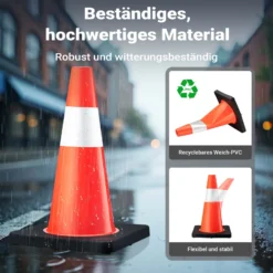 Wiltec Verkehrskegel 45 cm hoch, Leitkegel zum Absichern, Pylon reflektierend, Warnkegel aus robustem PVC und Gummi für Baustellen