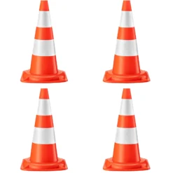 Wiltec Verkehrskegel 50 cm hoch 4 Stück, Leitkegel zum Absichern, Pylon reflektierend, Warnkegel aus robustem PVC für Baustellen