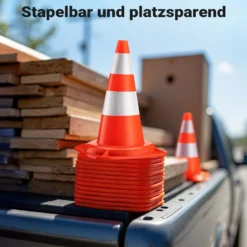 Wiltec Verkehrskegel 50 cm hoch 2 Stück, Leitkegel zum Absichern, Pylon reflektierend, Warnkegel aus robustem PVC für Baustellen