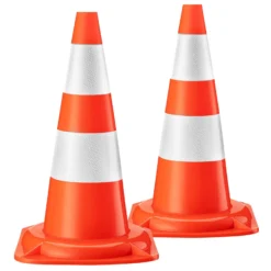 Wiltec Verkehrskegel 50 cm hoch 2 Stück, Leitkegel zum Absichern, Pylon reflektierend, Warnkegel aus robustem PVC für Baustellen