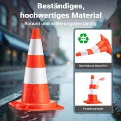 Wiltec Verkehrskegel 50 cm hoch 6 Stück, Leitkegel zum Absichern, Pylon reflektierend, Warnkegel aus robustem PVC für Baustellen