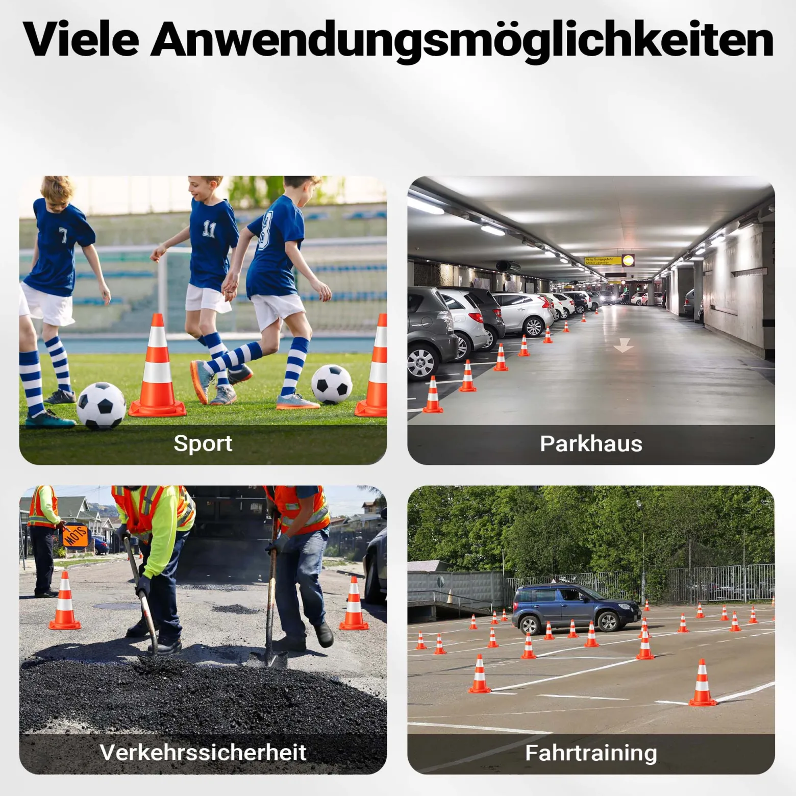 Wiltec Verkehrskegel 50 cm hoch 6 Stück, Leitkegel zum Absichern, Pylon reflektierend, Warnkegel aus robustem PVC für Baustellen
