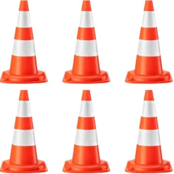 Wiltec Verkehrskegel 50 cm hoch 6 Stück, Leitkegel zum Absichern, Pylon reflektierend, Warnkegel aus robustem PVC für Baustellen