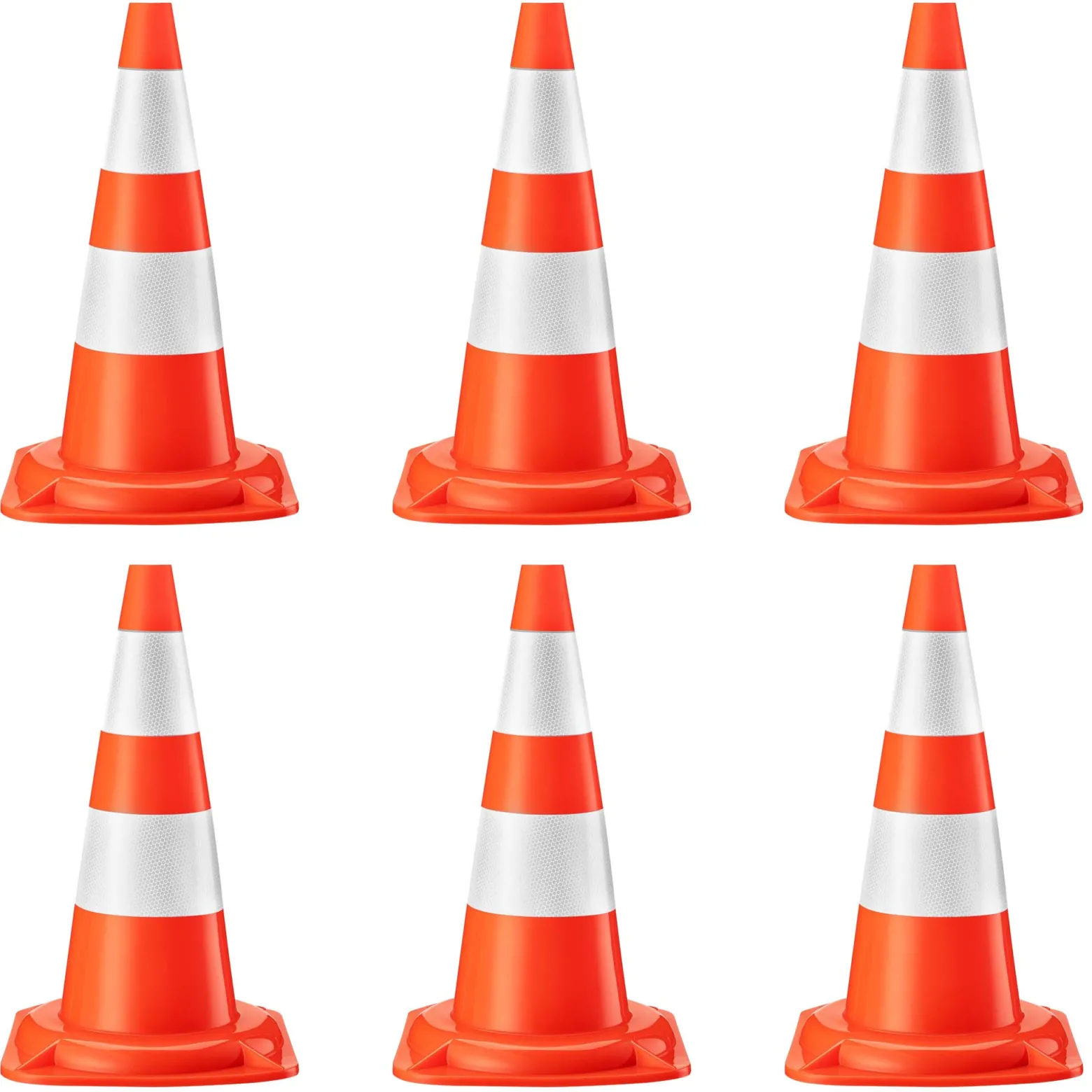 Wiltec Verkehrskegel 50 cm hoch 6 Stück, Leitkegel zum Absichern, Pylon reflektierend, Warnkegel aus robustem PVC für Baustellen