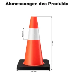 Wiltec Verkehrskegel 45 cm hoch 4 Stück, Leitkegel zum Absichern, Pylon reflektierend, Warnkegel aus robustem PVC und Gummi für Baustellen