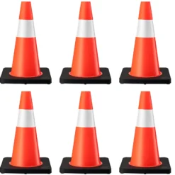 Wiltec Verkehrskegel 45 cm hoch 6 Stück, Leitkegel zum Absichern, Pylon reflektierend, Warnkegel aus robustem PVC und Gummi für Baustellen