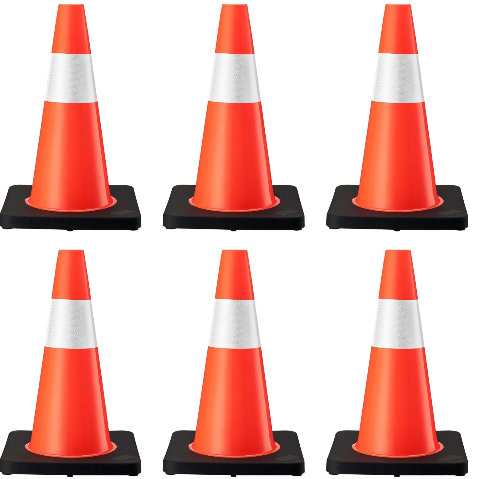 Wiltec Verkehrskegel 45 cm hoch 6 Stück, Leitkegel zum Absichern, Pylon reflektierend, Warnkegel aus robustem PVC und Gummi für Baustellen
