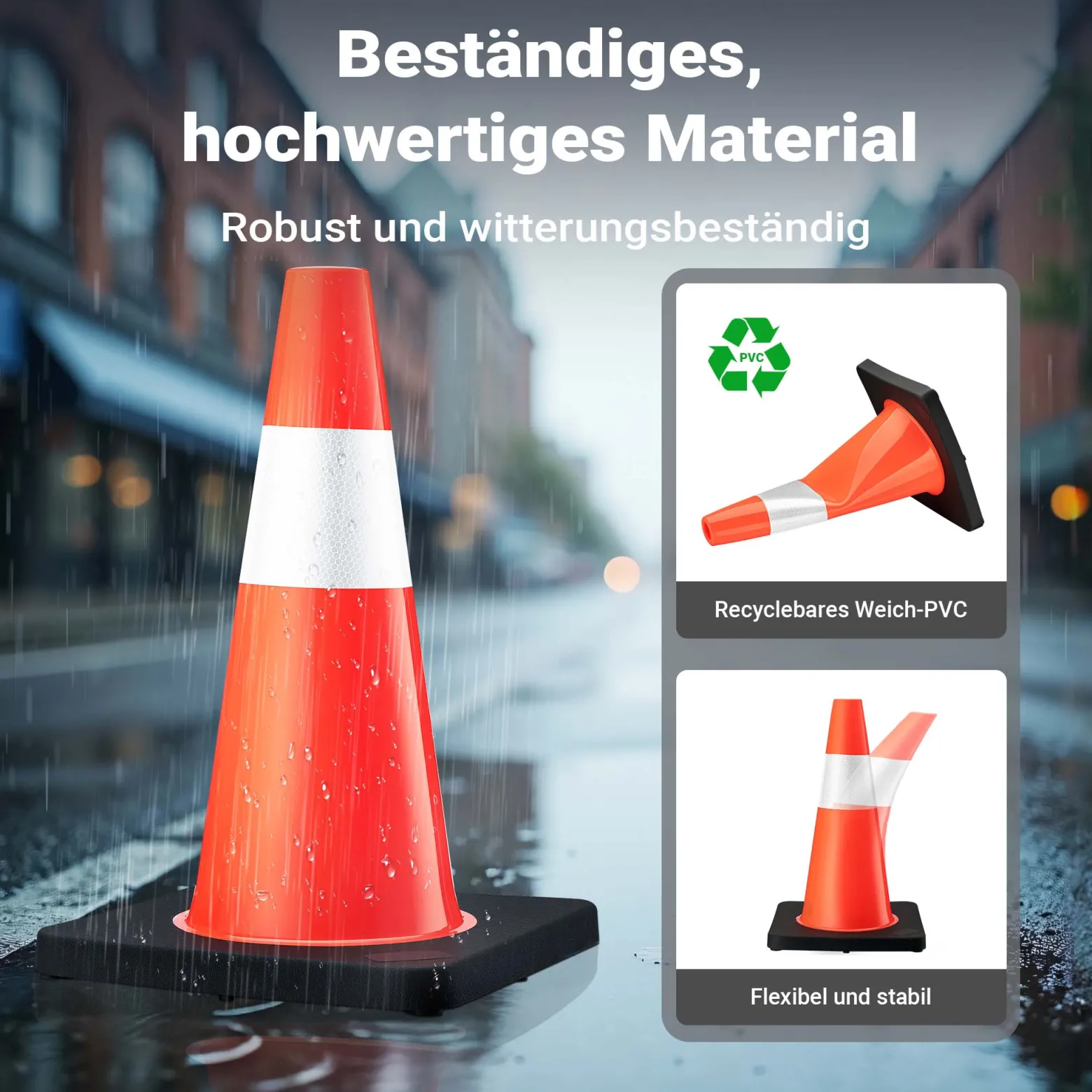 Wiltec Verkehrskegel 45 cm hoch 6 Stück, Leitkegel zum Absichern, Pylon reflektierend, Warnkegel aus robustem PVC und Gummi für Baustellen