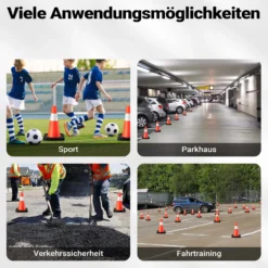Wiltec Verkehrskegel 45 cm hoch 2 Stück, Leitkegel zum Absichern, Pylon reflektierend, Warnkegel aus robustem PVC und Gummi für Baustellen