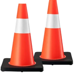 Wiltec Verkehrskegel 45 cm hoch 2 Stück, Leitkegel zum Absichern, Pylon reflektierend, Warnkegel aus robustem PVC und Gummi für Baustellen