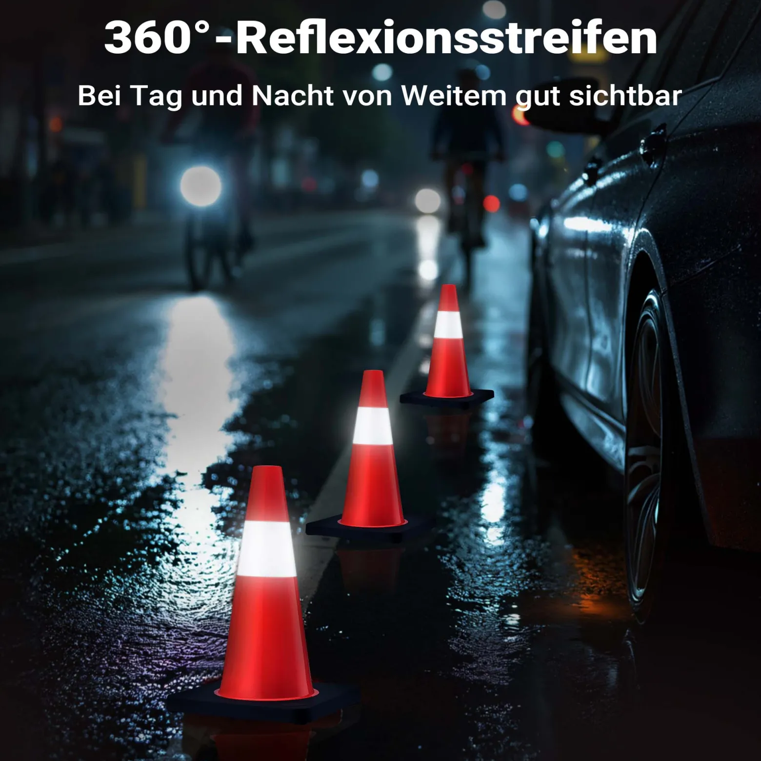 Wiltec Verkehrskegel 45 cm hoch 8 Stück, Leitkegel zum Absichern, Pylon reflektierend, Warnkegel aus robustem PVC und Gummi für Baustellen