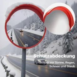 Wiltec Verkehrsspiegel 80 cm konvex mit Schutzhaube, runder Sicherheitsspiegel mit 160-160° Sichtfeld, Konvexspiegel aus Polycarbonat, Überwachungsspiegel für Ausfahrten inkl. Montagematerial
