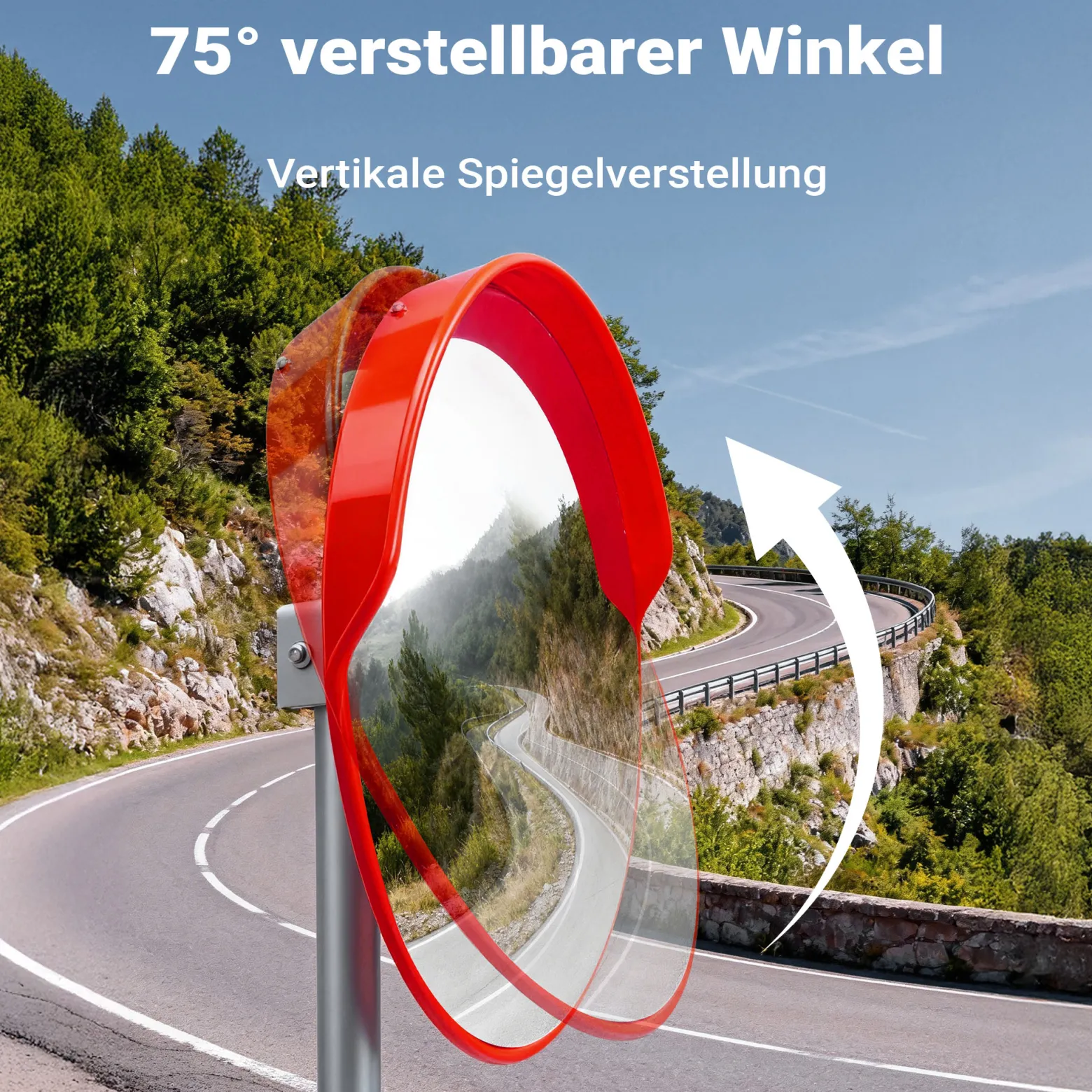 Wiltec Verkehrsspiegel 80 cm konvex mit Schutzhaube, runder Sicherheitsspiegel mit 160-160° Sichtfeld, Konvexspiegel aus Polycarbonat, Überwachungsspiegel für Ausfahrten inkl. Montagematerial