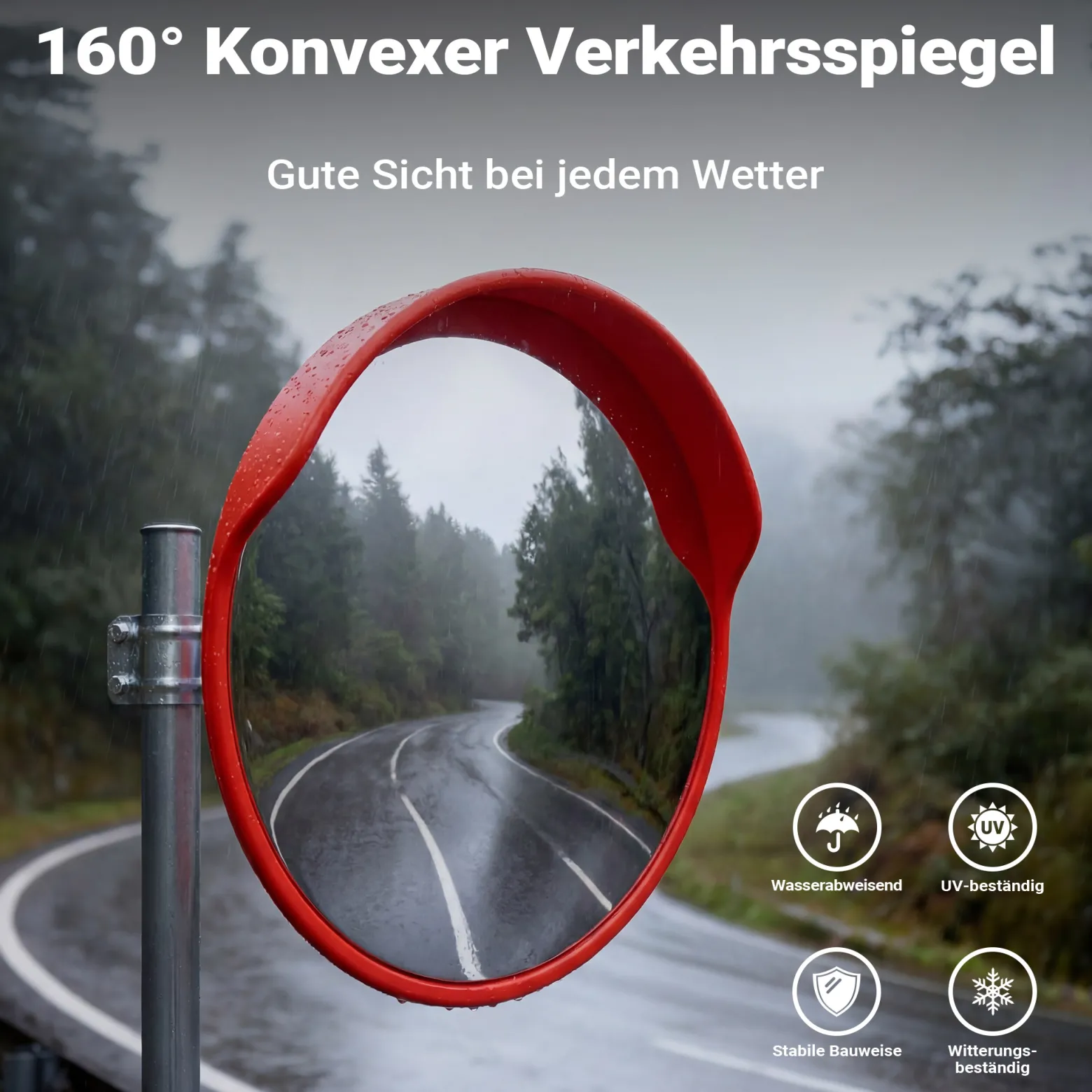 Wiltec Verkehrsspiegel 80 cm konvex mit Schutzhaube, runder Sicherheitsspiegel mit 160-160° Sichtfeld, Konvexspiegel aus Polycarbonat, Überwachungsspiegel für Ausfahrten inkl. Montagematerial