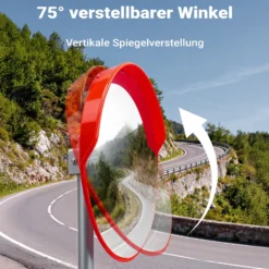 Wiltec Verkehrsspiegel 75 cm konvex mit Schutzhaube, runder Sicherheitsspiegel mit 160-160° Sichtfeld, Konvexspiegel aus Polycarbonat, Überwachungsspiegel für Ausfahrten inkl. Montagematerial