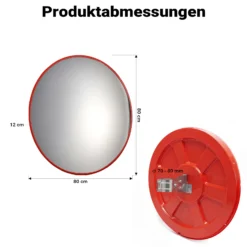 Wiltec Verkehrsspiegel 80 cm konvex, runder Sicherheitsspiegel mit 160-160° Sichtfeld, Konvexspiegel aus Polycarbonat, Überwachungsspiegel für Ausfahrten inkl. Montagematerial