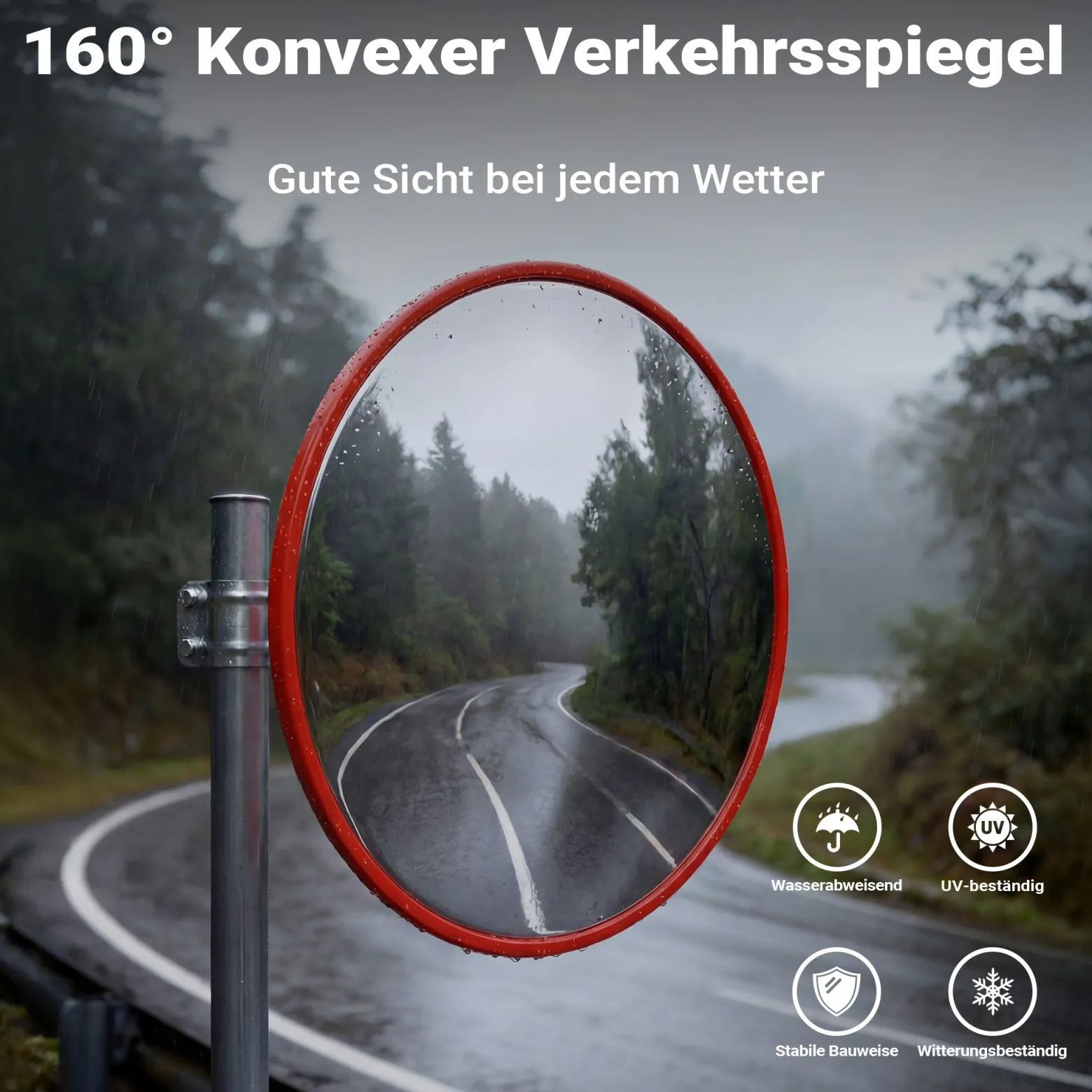 Wiltec Verkehrsspiegel 80 cm konvex, runder Sicherheitsspiegel mit 160-160° Sichtfeld, Konvexspiegel aus Polycarbonat, Überwachungsspiegel für Ausfahrten inkl. Montagematerial