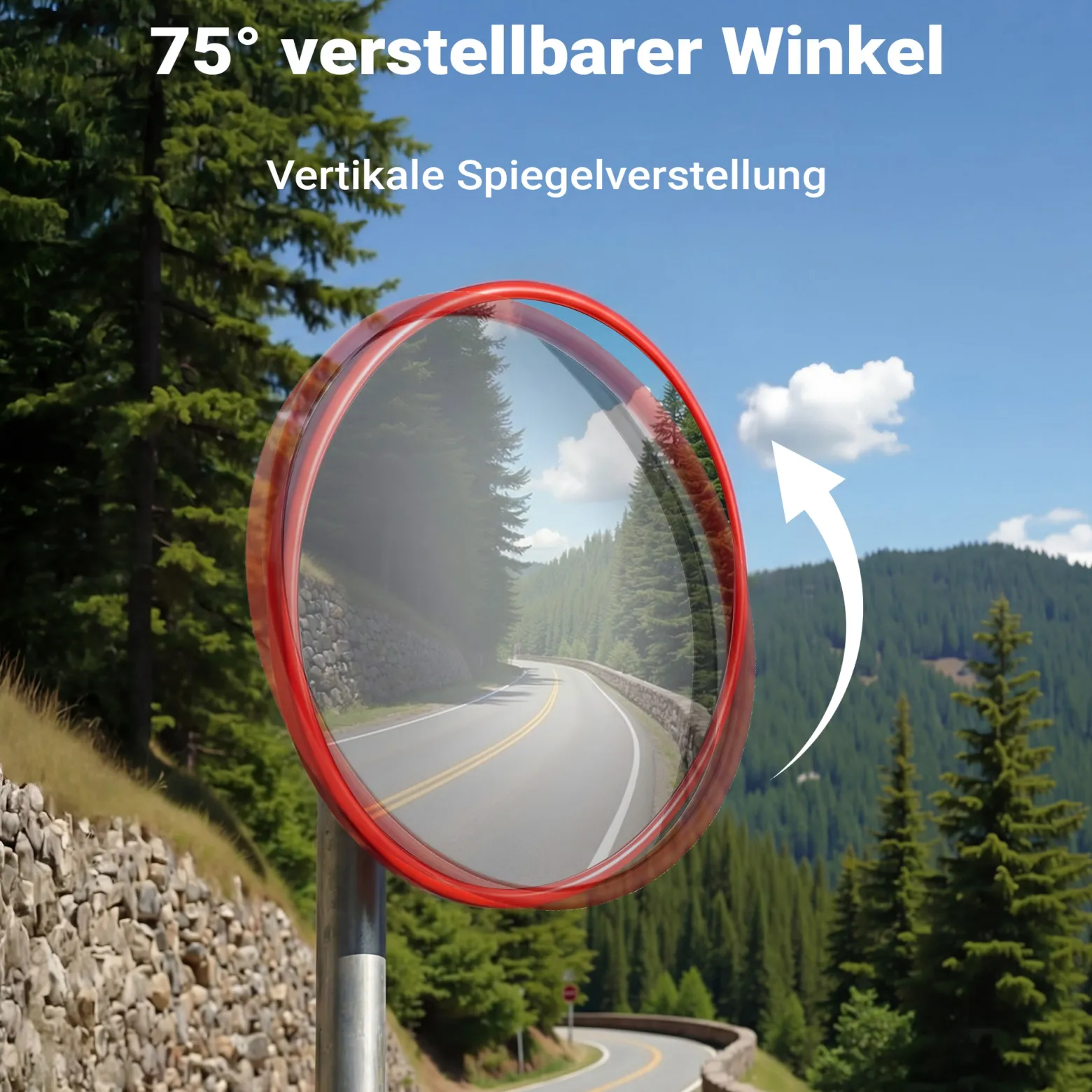 Wiltec Verkehrsspiegel 80 cm konvex, runder Sicherheitsspiegel mit 160-160° Sichtfeld, Konvexspiegel aus Polycarbonat, Überwachungsspiegel für Ausfahrten inkl. Montagematerial