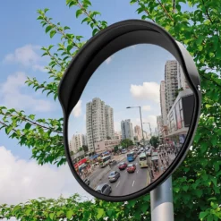 Wiltec Verkehrsspiegel 60 cm konvex mit Schutzhaube Schwarz, runder Sicherheitsspiegel mit 160° Sichtfeld, Konvexspiegel für Ausfahrten inkl. Montagematerial