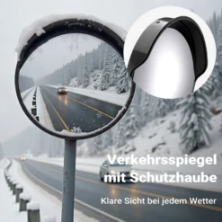 Wiltec Verkehrsspiegel 60 cm konvex mit Schutzhaube Schwarz, runder Sicherheitsspiegel mit 160° Sichtfeld, Konvexspiegel für Ausfahrten inkl. Montagematerial