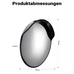 Wiltec Verkehrsspiegel 75 cm konvex mit Schutzhaube Schwarz, runder Sicherheitsspiegel mit 160° Sichtfeld, Konvexspiegel für Ausfahrten inkl. Montagematerial