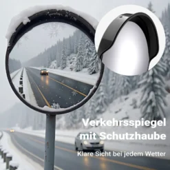 Wiltec Verkehrsspiegel 80 cm konvex mit Schutzhaube Schwarz, runder Sicherheitsspiegel mit 160° Sichtfeld, Konvexspiegel für Ausfahrten inkl. Montagematerial