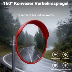 Wiltec Verkehrsspiegel 45 cm konvex mit Schutzhaube, runder Sicherheitsspiegel mit 160-160° Sichtfeld, Konvexspiegel aus Polycarbonat, Überwachungsspiegel für Ausfahrten inkl. Montagematerial