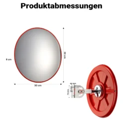 Wiltec Verkehrsspiegel 30 cm konvex, runder Sicherheitsspiegel mit 160° Sichtfeld, Konvexspiegel aus Polycarbonat, Überwachungsspiegel für Ausfahrten inkl. Montagematerial