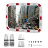 Wiltec Verkehrsspiegel 50 x 70 cm konvex, eckiger Sicherheitsspiegel mit rot-weißen Reflektorstreifen, bruchsicherer Konvexspiegel aus Kunststoff, Überwachungsspiegel für Ausfahrten
