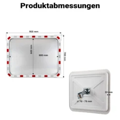 Wiltec Verkehrsspiegel 70 x 90 cm konvex, eckiger Sicherheitsspiegel mit rot-weißen Reflektorstreifen, bruchsicherer Konvexspiegel aus Kunststoff, Überwachungsspiegel für Ausfahrten